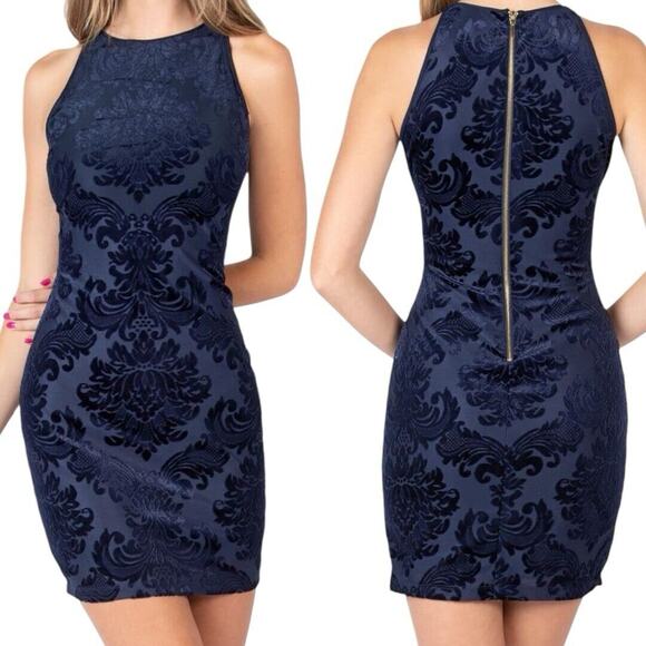 B. Darlin‎ Velvet Damask Bodycon Dress Juniors 1 Formal Retro Glam Prom Clubwear - Picture 2 of 7